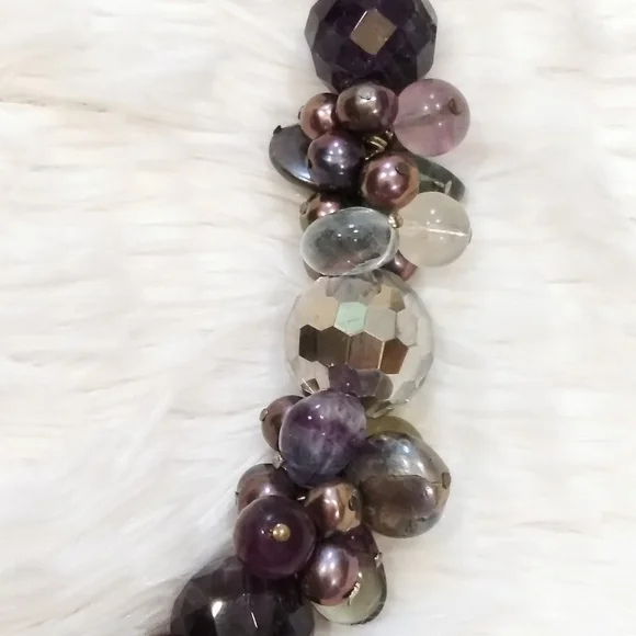 Genuine Pearl Amethyst Crystal Gemstone Necklace - Picture 6 of 10